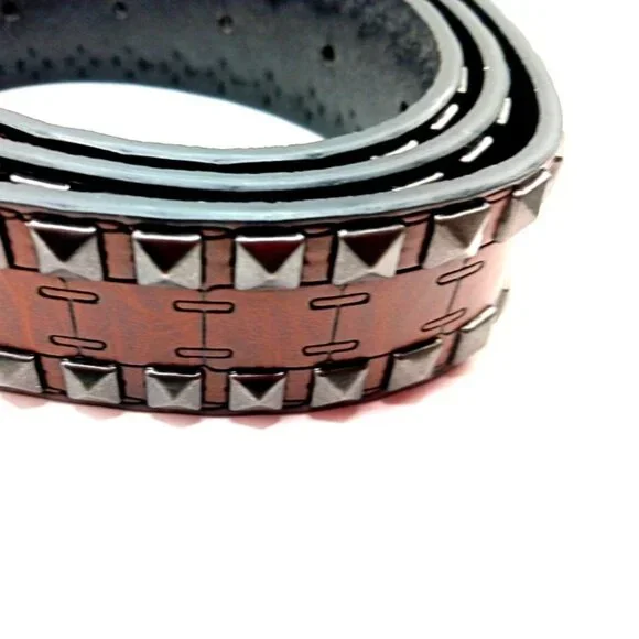Double Row Studded Leather Belt Brown New - Picture 10 of 10